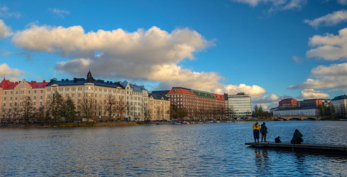 Buildings along the water in Helsinki, Finland