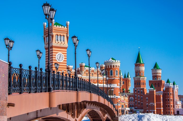 Bridge and Clock Tower in Yoshkar-Ola, Russia