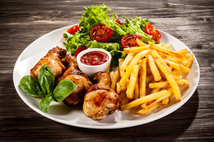 Grilled Chicken with French Fries and Fresh Salad