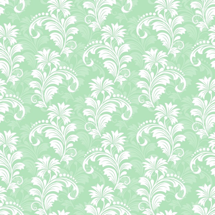 White floral pattern on a light green background