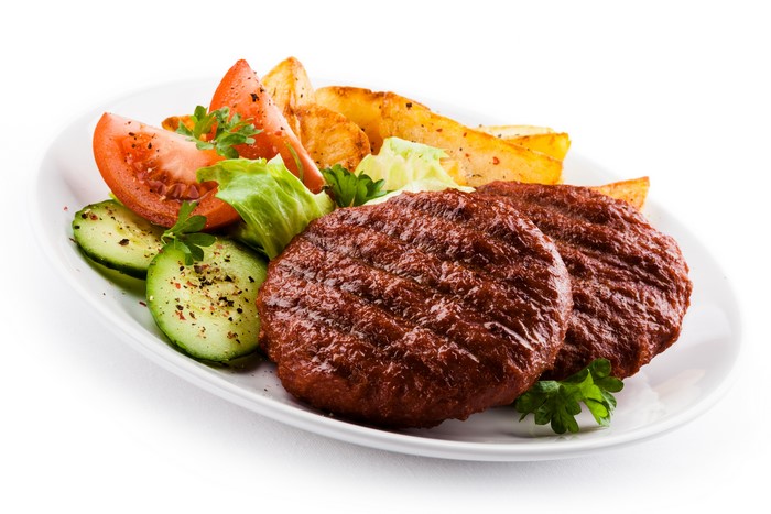 Frikadeller with fries and salad