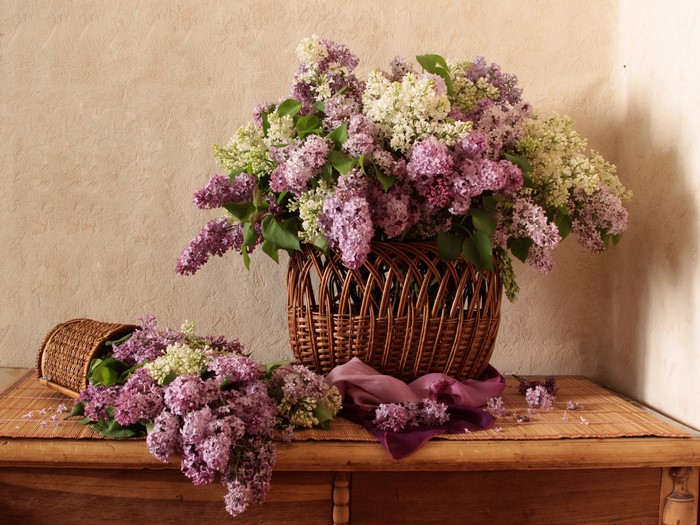 Lilacs in a Wicker Basket
