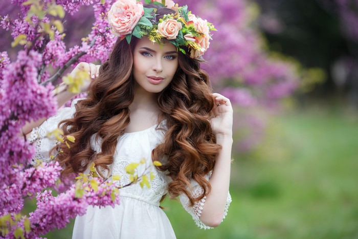Woman with Flower Crown and Curly Hair