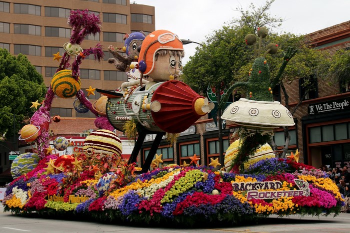 Backyard Rocketeer float in a parade