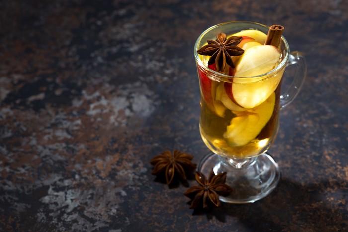 Hot apple cider with cinnamon and star anise