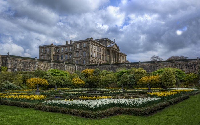 Lyme Hall Dutch Gardens with manicured lawns and shrubs