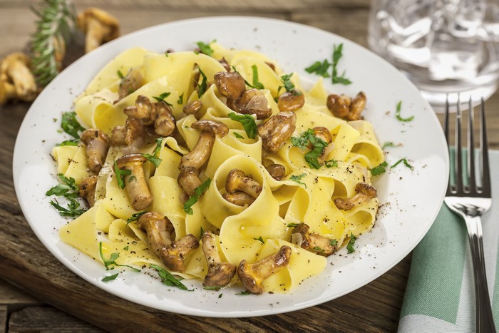 Pasta with Mushrooms on a Plate