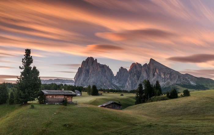 4K Slovenia Mountains Houses Grasslands Alps Spruce