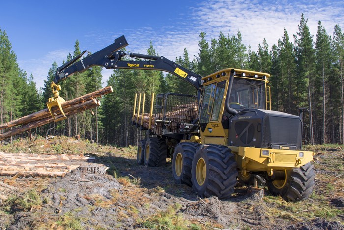 Tigercat 1075C Forwarder loading logs