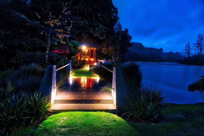 Bridge and Gazebo at Night, Huka Lodge, New Zealand