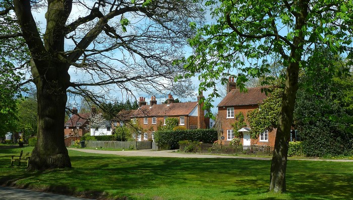 Ayot St. Peter village with houses and trees