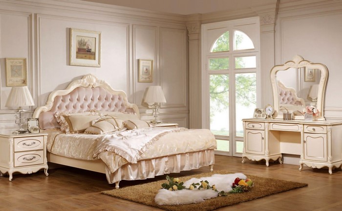 Elegant Bedroom with Tufted Bed and Vanity