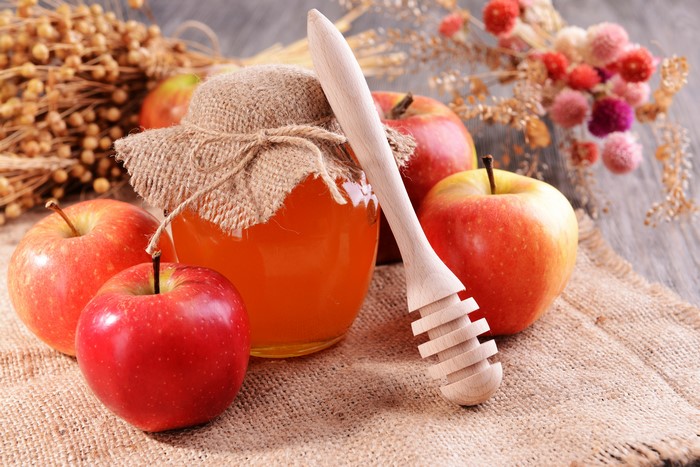Apples and Honey Jar with Wooden Dipper