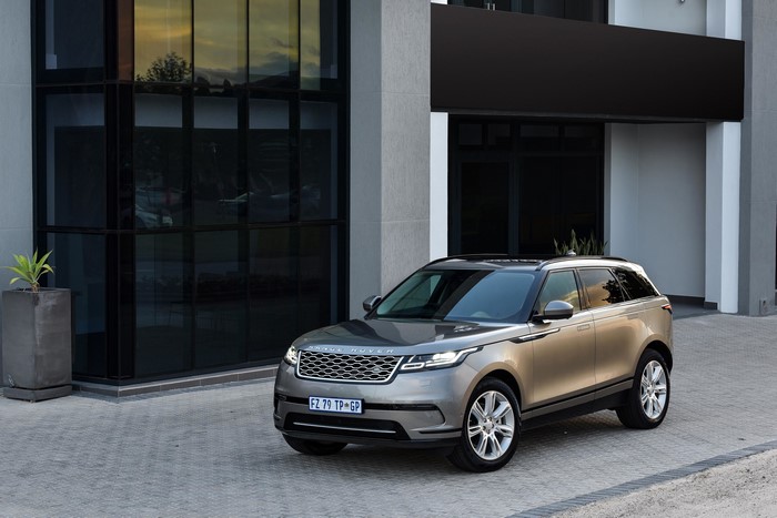 Land Rover Velar parked outside a modern building