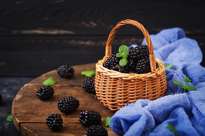 Blackberries in a wicker basket