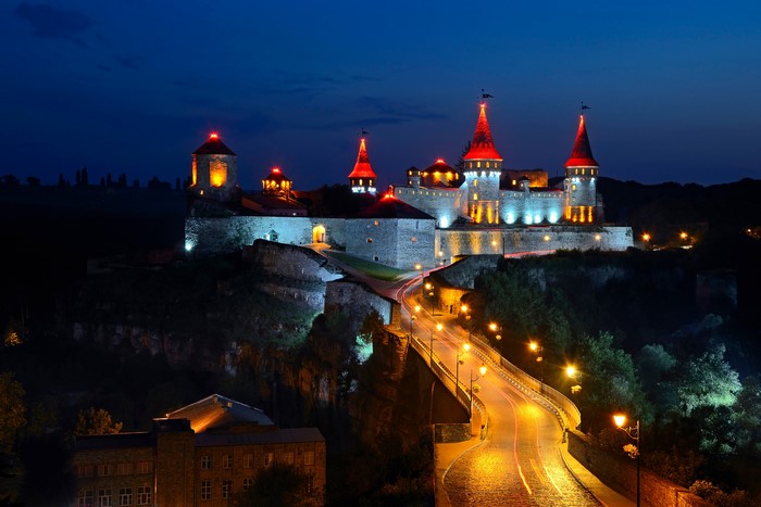Old Castle Kamenets-Podolsky at Night, Ukraine