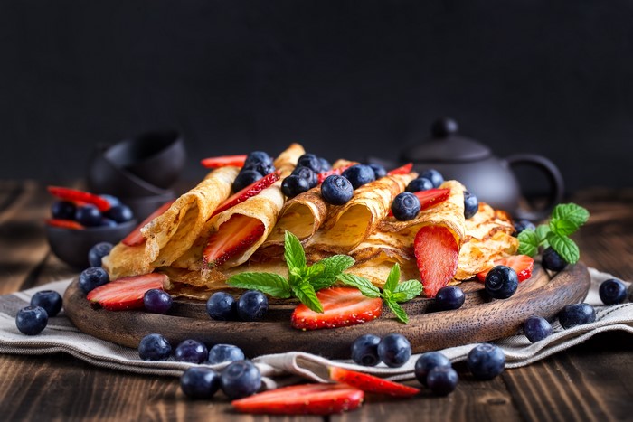 Pancakes with Blueberries and Strawberries