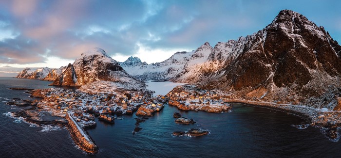 4K Norway Mountains Village by the Sea