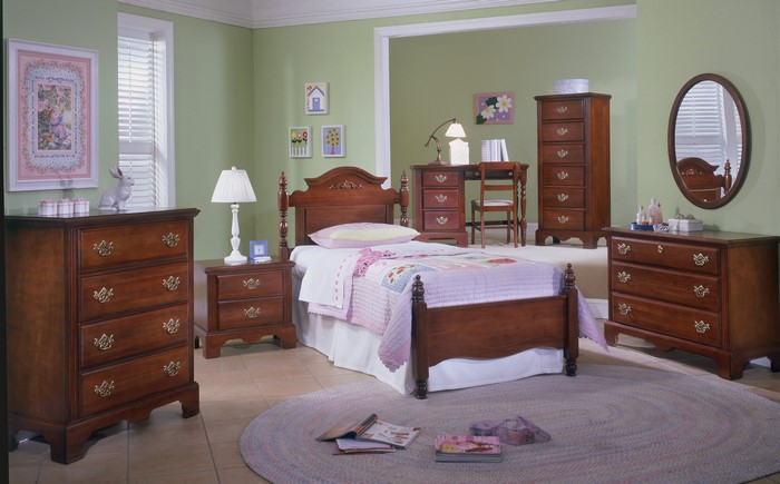 Children's Bedroom with Wooden Furniture and Pastel Decor