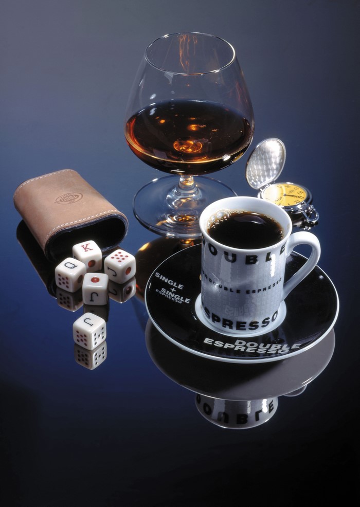 Cognac, Coffee, Dice, and Pocket Watch