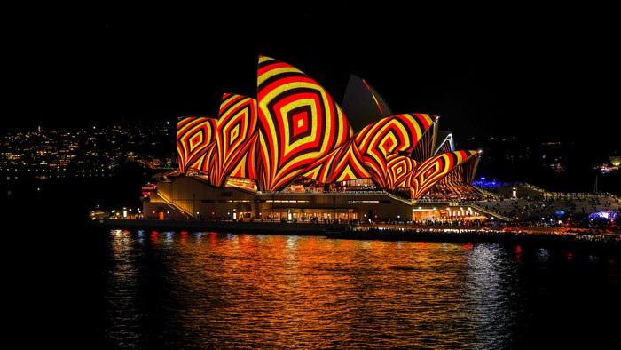 Sydney Opera House illuminated with Indigenous art