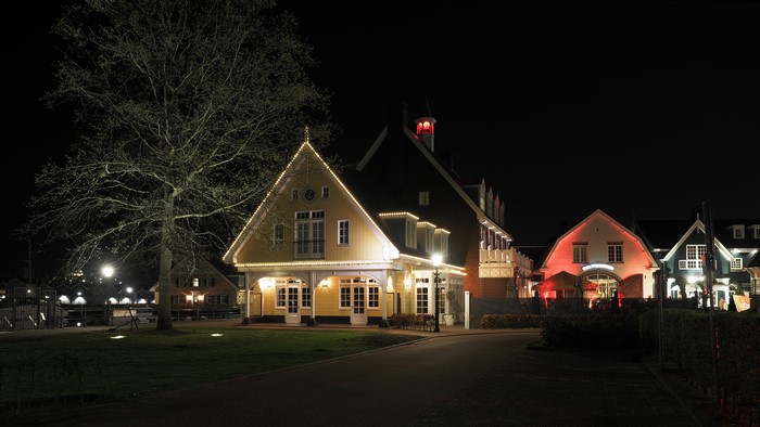 Houses in Huizen, Netherlands at night
