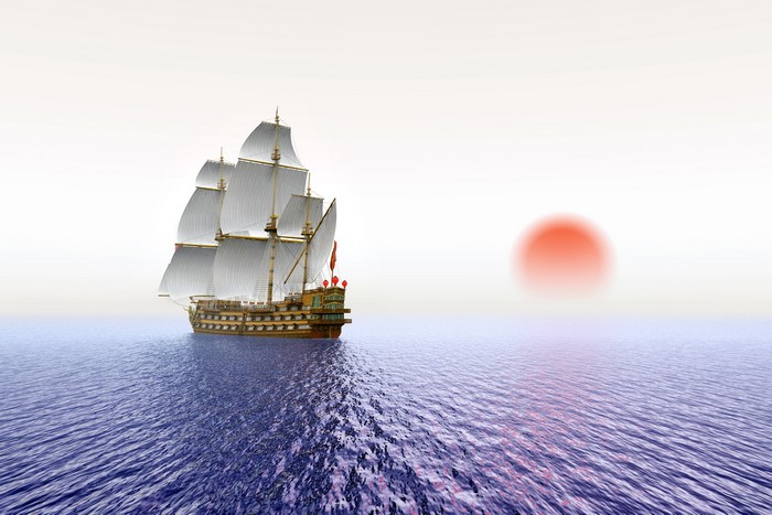 Sailing Ship on the Ocean at Sunrise