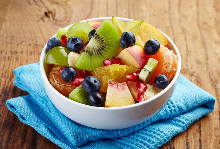 Fruit salad with blueberries and kiwi