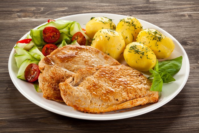 Chicken breast with potatoes and salad