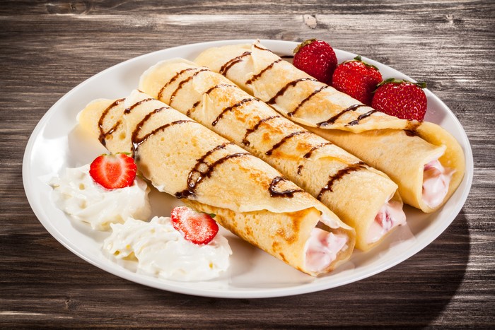 Pancakes with Strawberries and Cream