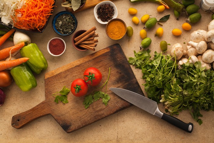 Vegetables and Spices on a Cutting Board