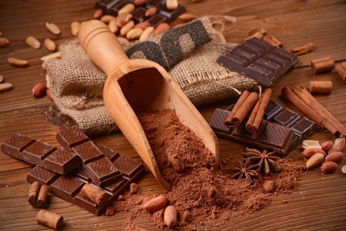 Chocolate, cocoa powder, cinnamon, nuts, and star anise