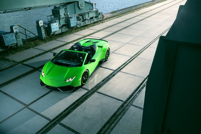 Green Lamborghini Roadster on Concrete Tracks