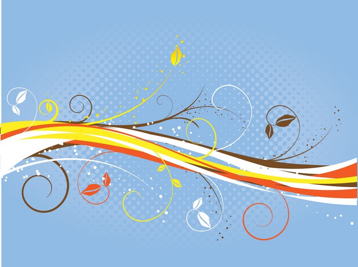 Floral Swirls and Stripes on Blue Background