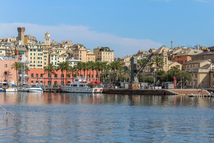 Genoa, Italy harbor with boats and buildings