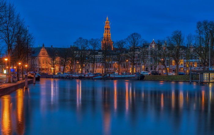 Canal in Groningen, Netherlands at Dusk