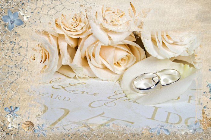 Wedding Rings with Roses and Script