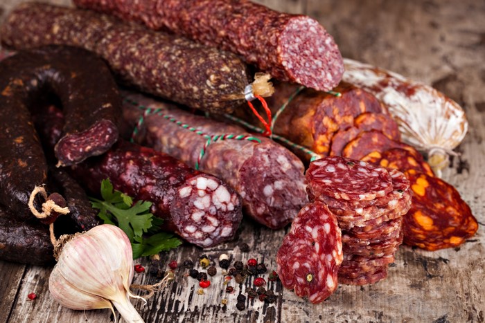 Assortment of Sausages with Garlic and Peppercorns