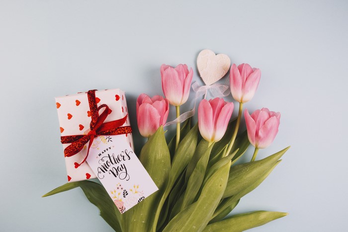 Mother's Day Gift with Pink Tulips and Heart