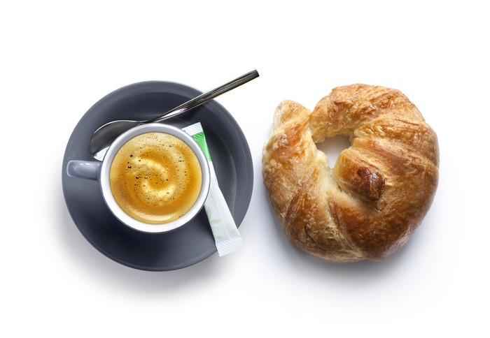 Cappuccino with Croissant and Sugar Packet