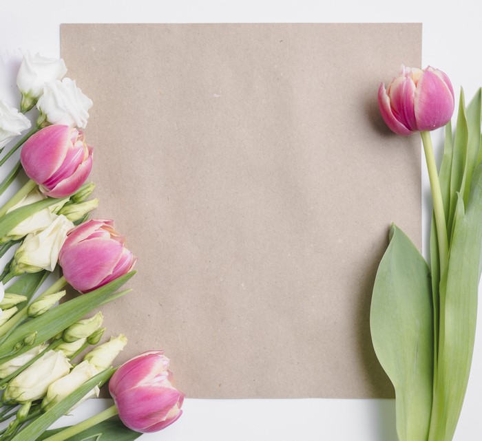 Pink and white flowers on brown paper template