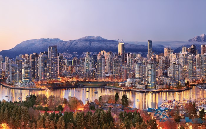 Vancouver skyline with mountains and water