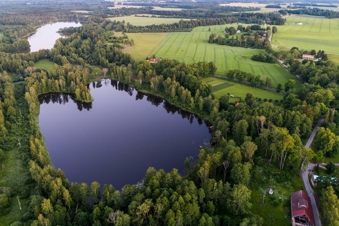 Lake Kuuni and surrounding forests and fields in Estonia