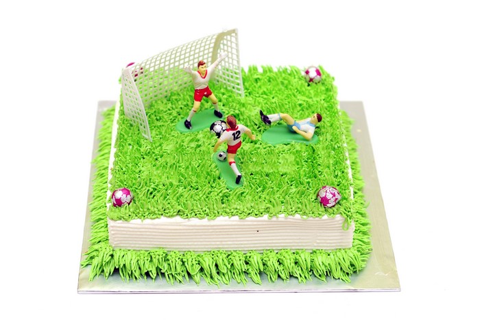 Soccer Themed Cake with Figures and Goal