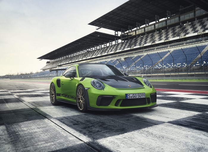 Green 2018 Porsche 911 GT3 RS on Race Track