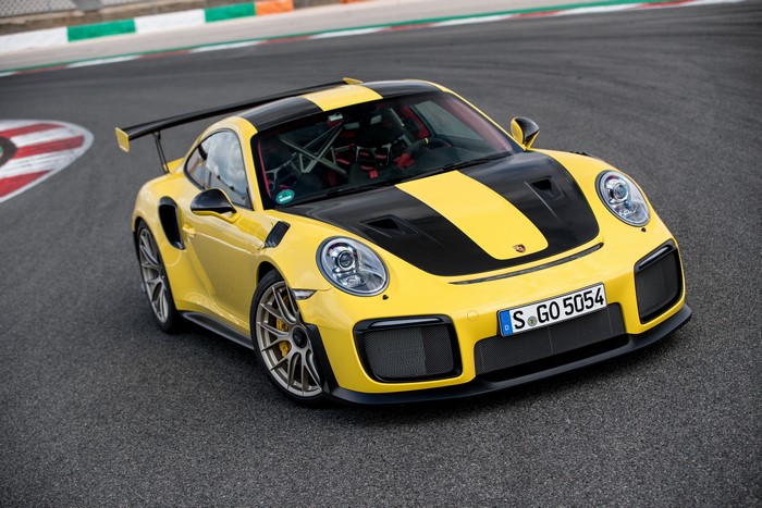 Yellow 2017-18 Porsche 911 GT2 RS on Track