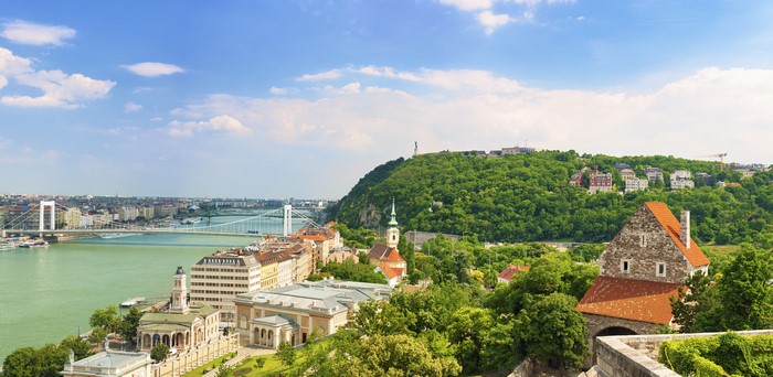 Budapest, Hungary cityscape with river and bridges
