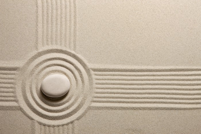 Zen garden with stone and sand patterns