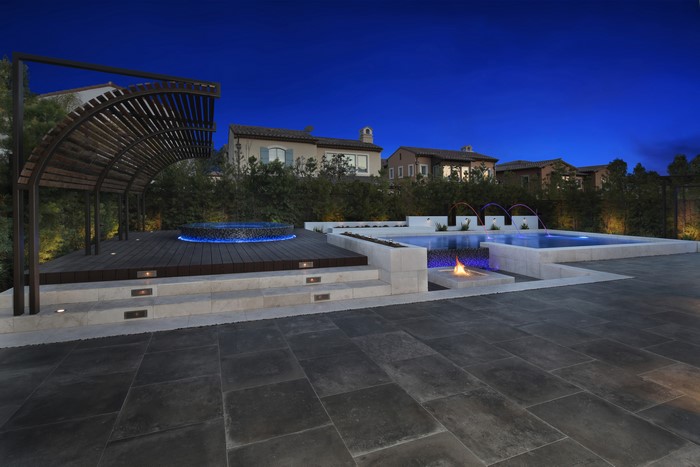 Luxury Backyard with Pool, Spa, and Fire Pit in Irvine, California