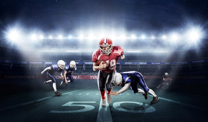 American football players in a stadium